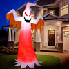 8-foot Halloween inflatable ghost with rotatable flame LED lights, perfect for creating a spooky outdoor atmosphere.