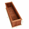 Long and narrow wooden decorative planter box, made of natural fir, ideal for indoor or outdoor gardening with drainage.