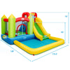 Inflatable bounce house water slide with bright colors, mesh walls, and multiple play areas for outdoor fun.