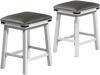 Set of 2 dining bar stools with acacia wood frame, sponge padded seats, and decorative rivets, ideal for kitchen use.