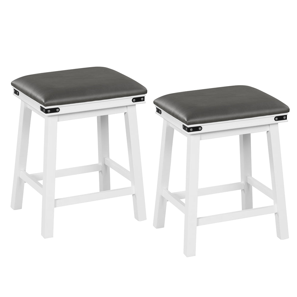 Set of 2 dining bar stools with acacia wood frame and padded waterproof seats, perfect for kitchen or dining room use.