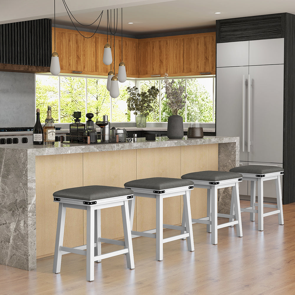 Set of 2 24-inch dining bar stools with acacia wood frame and padded seats, perfect for kitchen or dining room use.