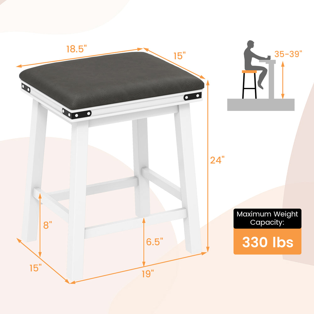 24-inch dining bar stool with acacia wood frame, sponge padded seat, and decorative rivets for kitchen or dining use.