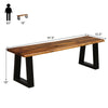Solid acacia wood patio dining bench with metal legs, 57.5" long, stylish and durable for outdoor seating.