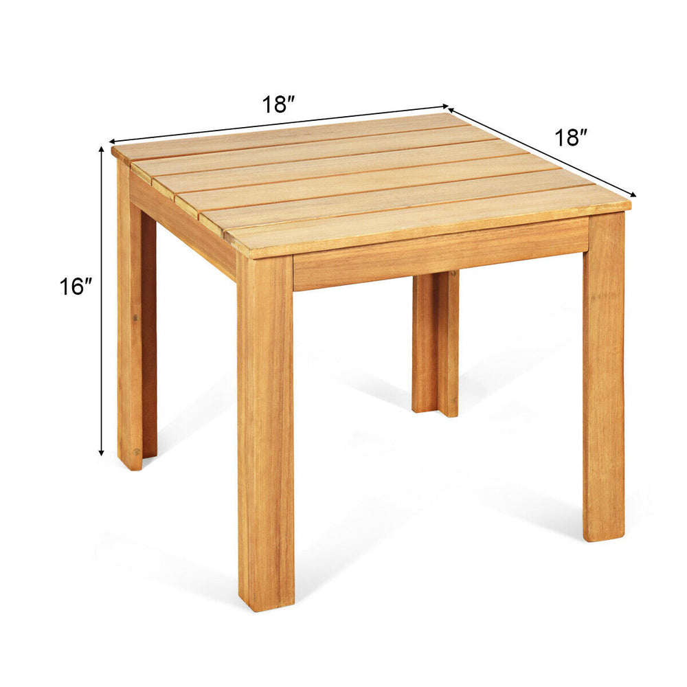 Wooden square patio coffee bistro table in natural acacia wood, 18"x18"x16", waterproof and scratch-resistant for.