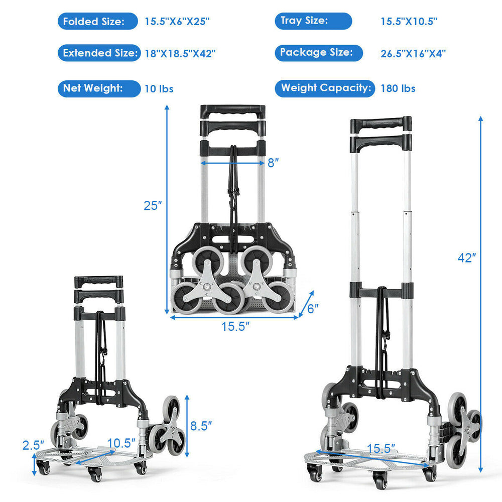 Portable folding stair climbing hand truck with adjustable handle and climbing wheels, ideal for moving luggage and.