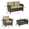Loveseat with beige cushions from the 4 Pieces Patio Rattan Furniture Set, featuring ergonomic design and weather-proof.