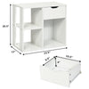 3-tier side table in white with open shelf and large drawer, made of durable particle board for versatile storage.