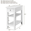 3-tier white nightstand with drawer and double shelves, perfect for narrow spaces in bedrooms or living rooms.
