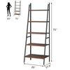 5-tier leaning bookshelf with wood shelves and metal frame, ideal for stylish storage in living room or study.