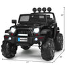Front view of the 12V Kids Ride On Truck in black, featuring LED lights, remote control, and spacious seat for kids.