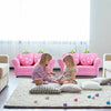 Kids strawberry armrest chair sofa in pink with two cute strawberry pillows, perfect for children's entertainment and.