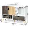 Mid-century buffet sideboard in white and wood, featuring wine rack, glass holder, and adjustable shelf for versatile.