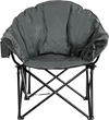 Folding camping moon padded chair in gray with ergonomic backrest and side cup holder, perfect for outdoor relaxation.