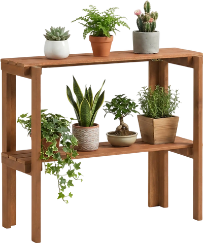 Costway Folding Wooden Plant Stand Storage Shelf 2/3-Tier 94153496 New