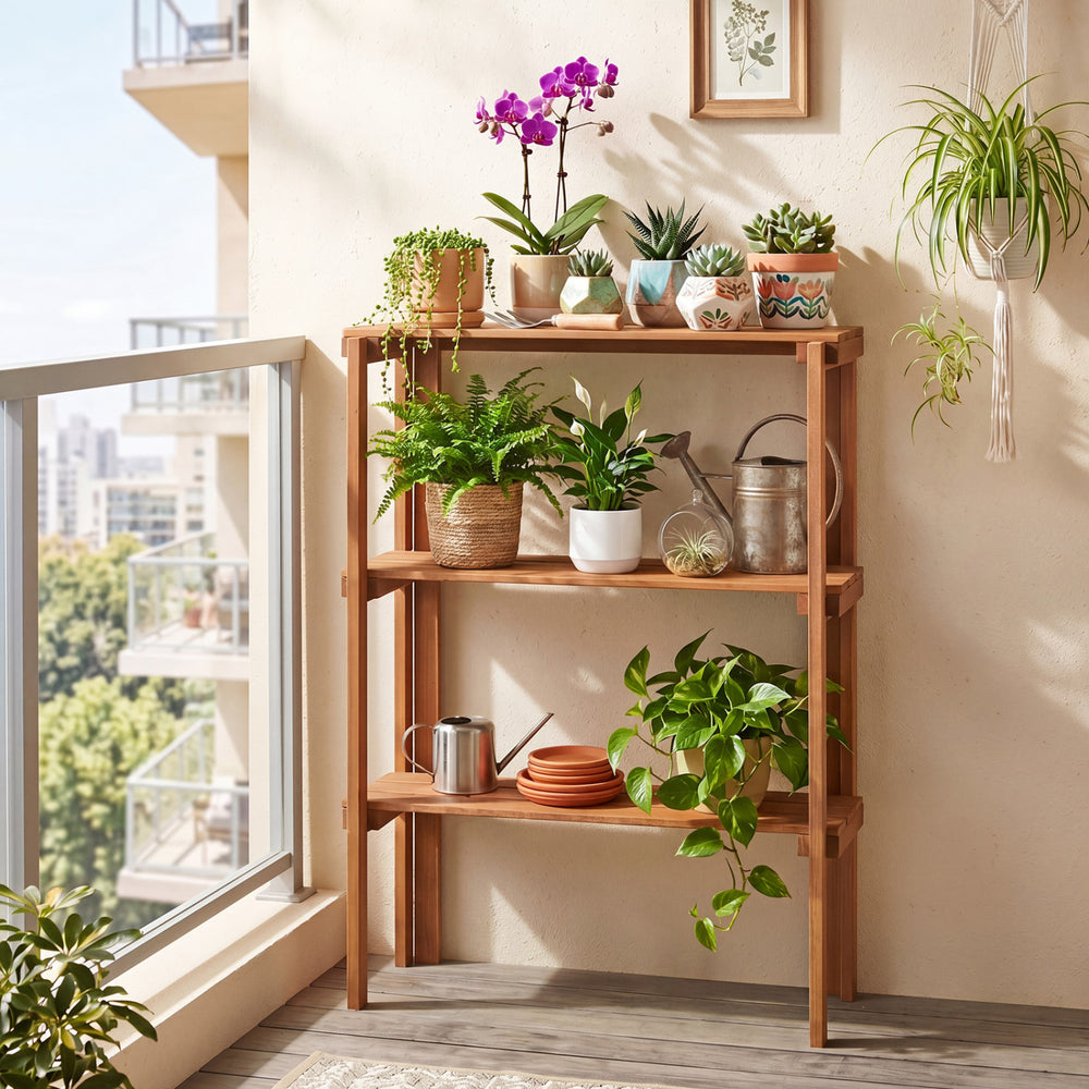 2/3-Tier Folding Wooden Storage Shelves for Entryway and Garden-3-Tier - Gallery View 1 of 9