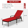 Red outdoor lounge chair with adjustable backrest, sturdy steel frame, and removable cushion for comfort and.