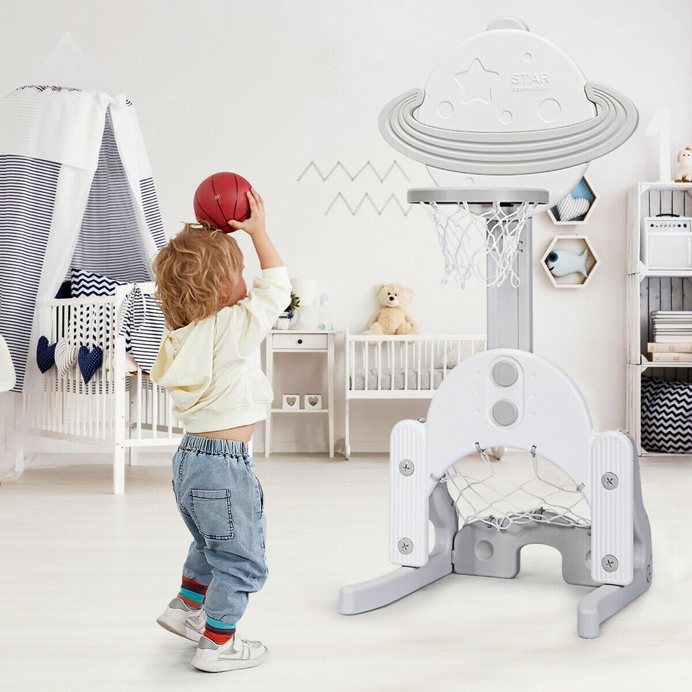 3 in 1 Height Adjustable Kids Basketball Hoop Set with Balls-White - Gallery View 1 of 12