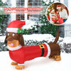 5-foot inflatable Christmas dog wearing a Santa hat, made of waterproof polyester, ideal for festive outdoor decoration.