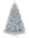 6 Feet Hinged Unlit Artificial Silver Tinsel Christmas Tree with Metal Stand