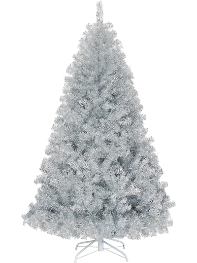 Costway 6' Hinged Unlit Artificial Silver Tinsel Christmas Tree w/ Metal Stand 51802743 New