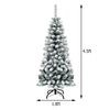 Snow flocked 4.5ft unlit pencil Christmas tree with 242 branch tips, perfect for limited spaces and festive decor.