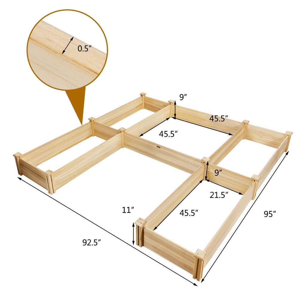 U-shaped wooden garden raised bed made of natural fir wood, featuring five planter boxes for versatile planting options.