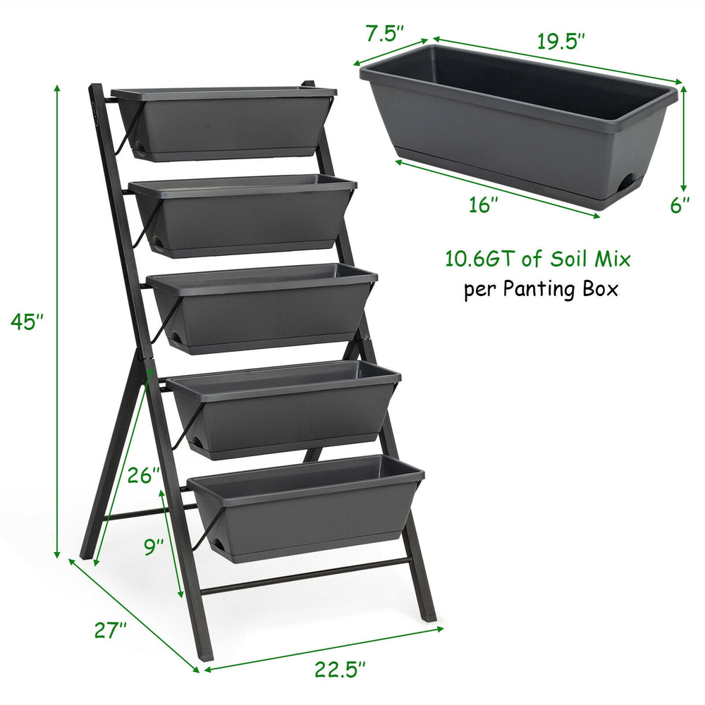 5-tier raised garden bed with durable PP material and iron frame, perfect for flowers and vegetables, featuring a.