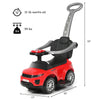 Red 3-in-1 ride-on push car for toddlers, featuring a removable handle, music, and storage space, suitable for ages.