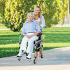 2-in-1 aluminum commode shower wheelchair with adjustable height, locking casters, and ergonomic handle for comfort.