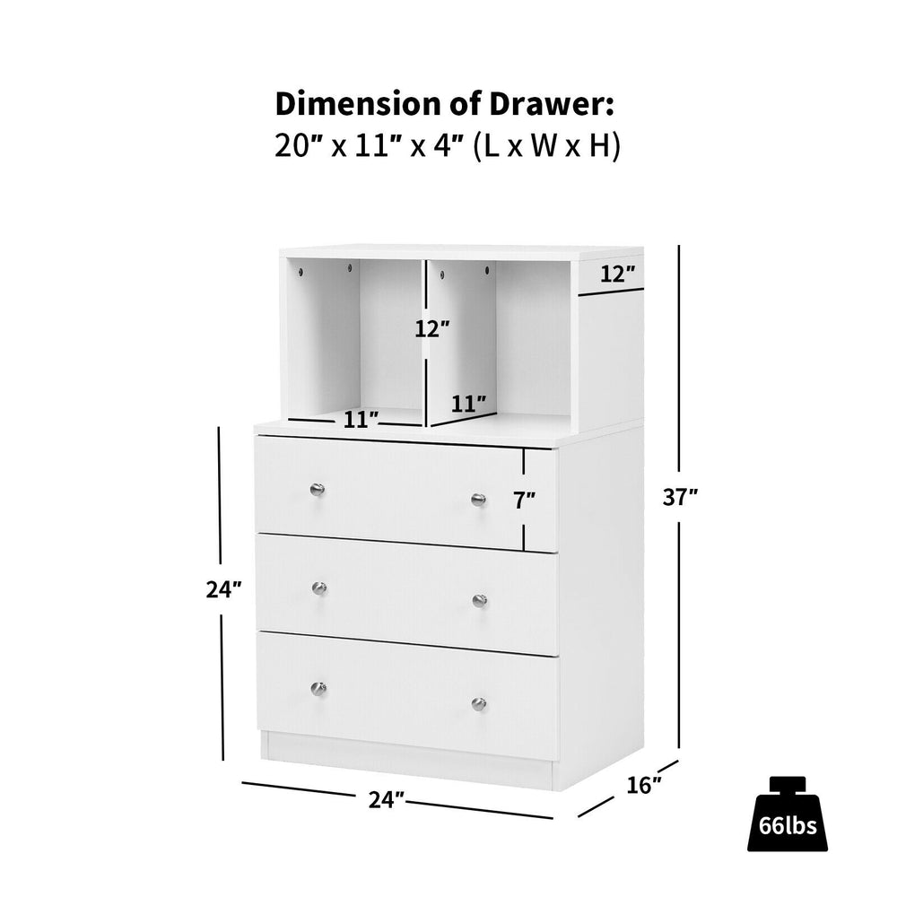 3 Drawer Dresser with Cubbies Storage Chest for Bedroom Living Room-White - Gallery View 1 of 12