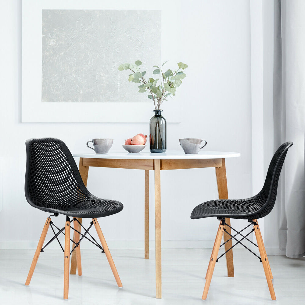 2 Pcs Modern Plastic Hollow Chair Set with Wood Leg-Black - Gallery View 1 of 12