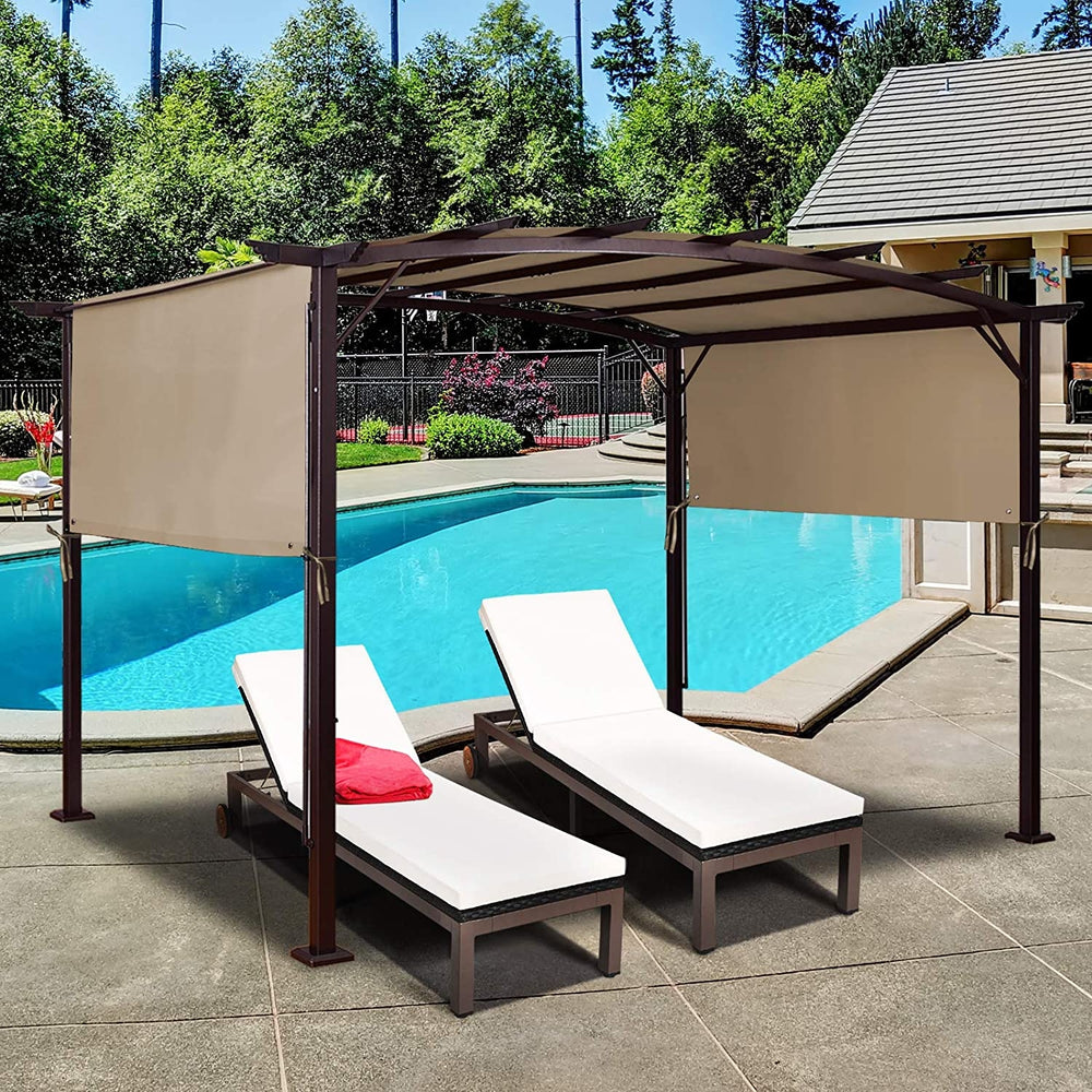 Outdoor canopy shade cover made of durable polyester, featuring copper grommets and straps, ideal for pergola use by.