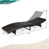 Adjustable rattan chaise lounge chair with turquoise cushion, featuring a curved design for comfort, ideal for patio.