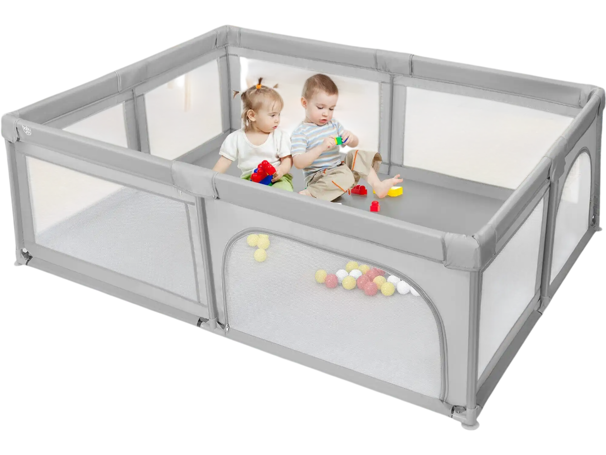 Costway Extra-Large Safety Baby Playpen Fence Gray 49061725 New