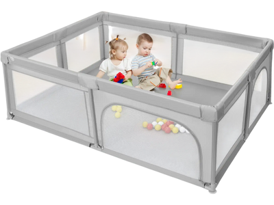 Costway Extra-Large Safety Baby Playpen Fence Gray 49061725 New