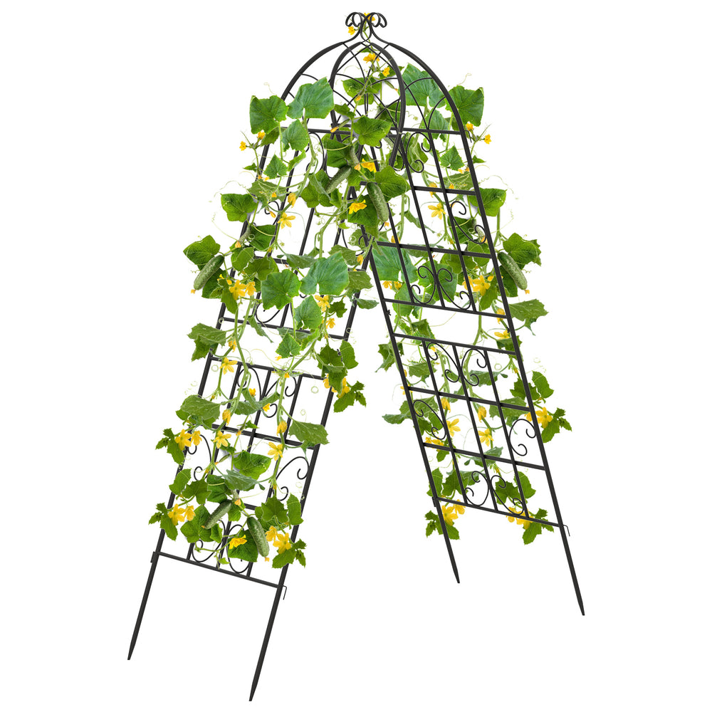 Metal garden trellis with butterfly pattern, 71 x 20 inches, ideal for climbing plants and space-saving vegetable.