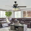 52-inch retro ceiling fan with bead lampshade and reversible blades, ideal for medium to large living spaces.