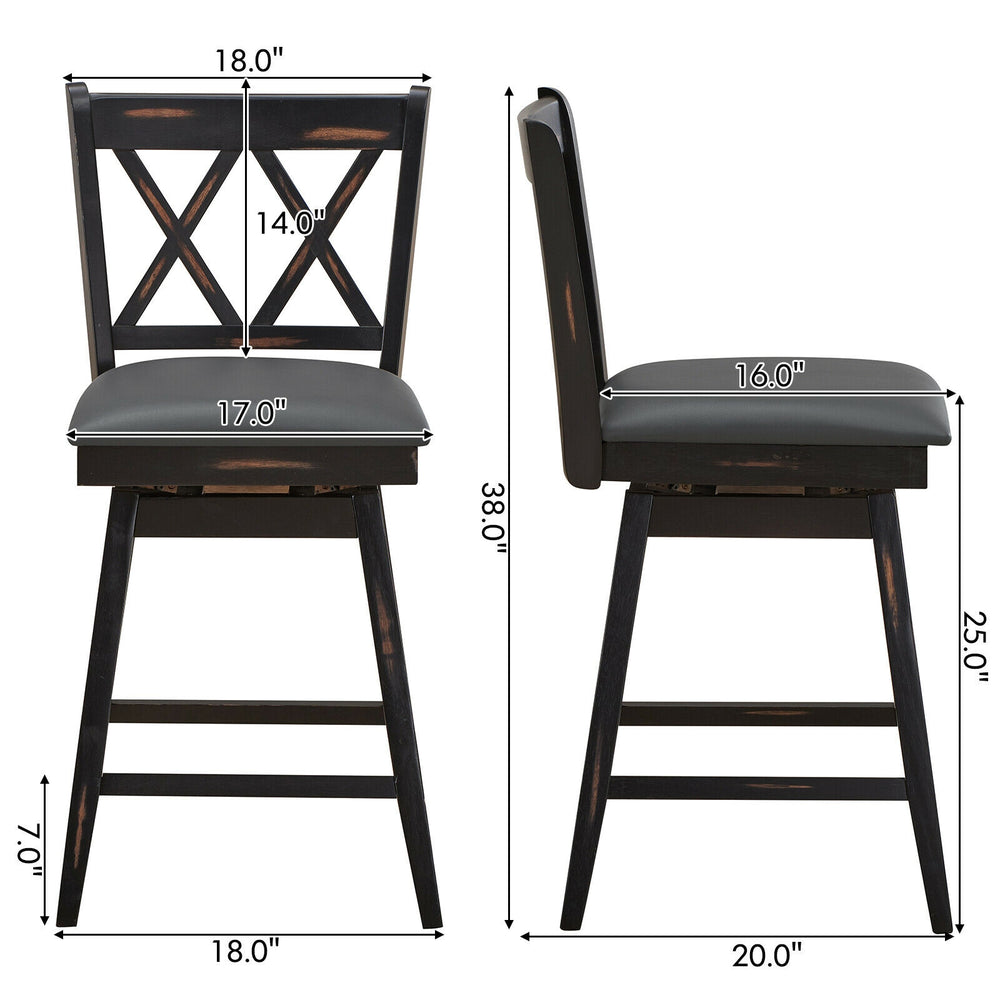 24-inch swivel counter height barstool set with rubber wood legs, featuring a modern design and comfortable PVC seat.