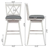 Side view of a 29-inch swivel barstool set with rubberwood legs and gray PVC leather cushion, ideal for various.