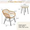Cushioned chair and round coffee table from a 3-piece rattan furniture set, perfect for outdoor patio use.