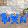 Blue 3-piece plastic children table and chair set, perfect for arts, crafts, and play in any indoor space.