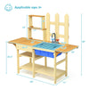 Kid's outdoor wooden pretend cook kitchen playset made of fir wood with a blue basin, ideal for imaginative play in the.