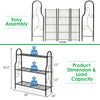 3-tier black metal plant stand with scrollwork design, featuring sturdy iron construction and adjustable footpads for.