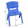 Blue stackable plastic children chair with ergonomic design, perfect for playrooms and daycares, measuring 20.5" high.