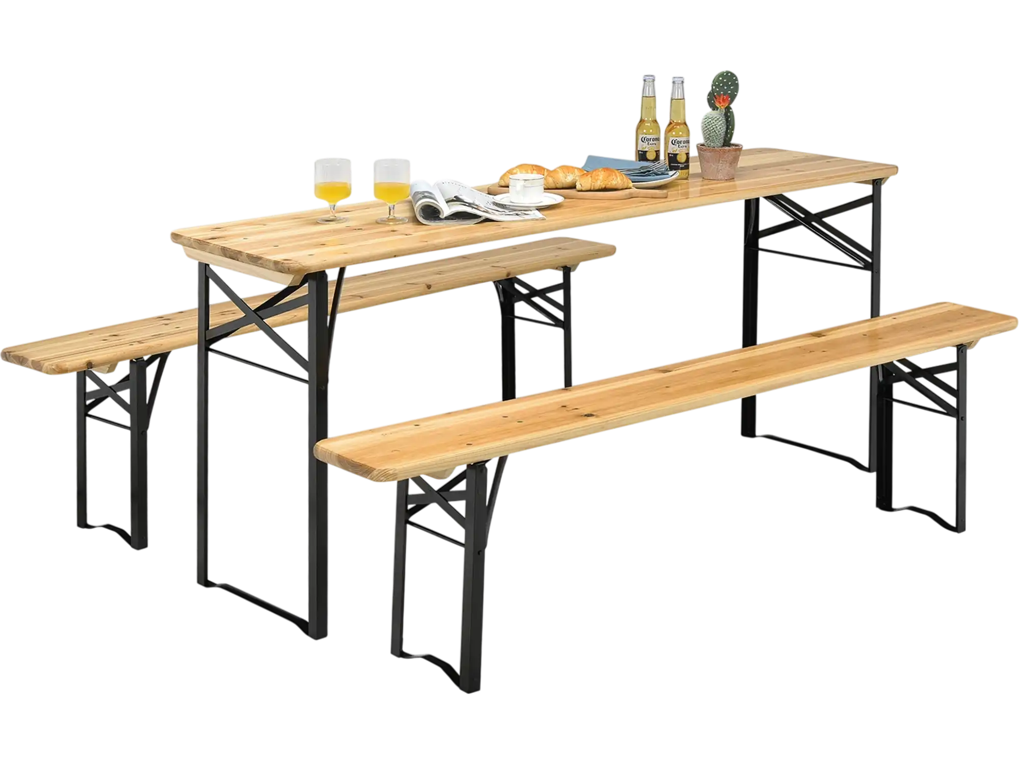 Costway 3-Pc Folding Wooden Picnic Table Bench Set 95630812 New