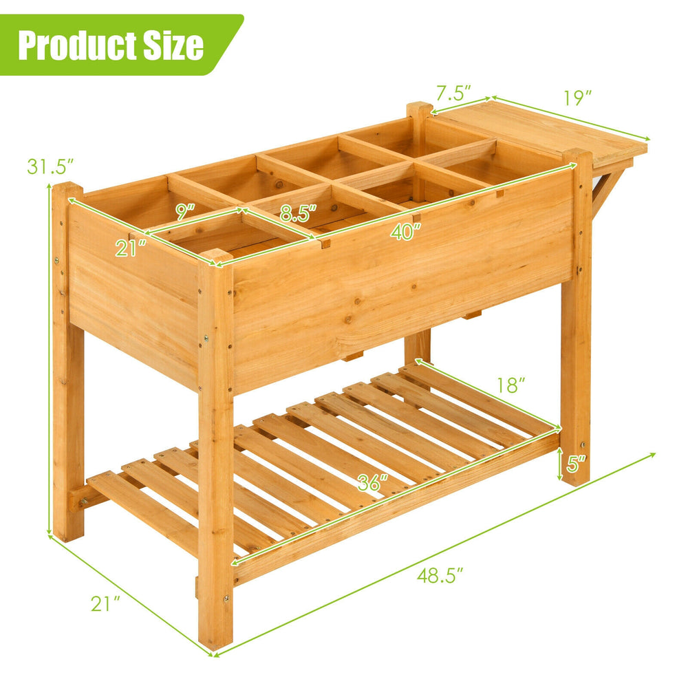 Elevated planter box kit with 8 grids, made of durable fir wood, ideal for patio or garden use.
