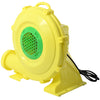 Yellow 735 W air blower pump fan with ergonomic design and 13-foot power cord for fast inflation of bounce houses.