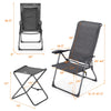 Adjustable gray patio dining chair and ottoman set with ergonomic design, foldable for easy storage and transport.