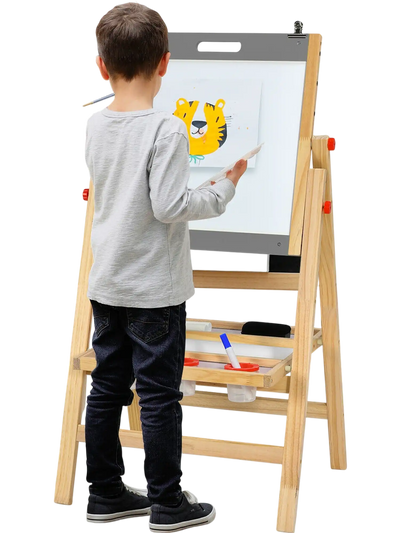Costway Kids Art Easel Double Sided Chalkboard Whiteboard Gray 68109374 New